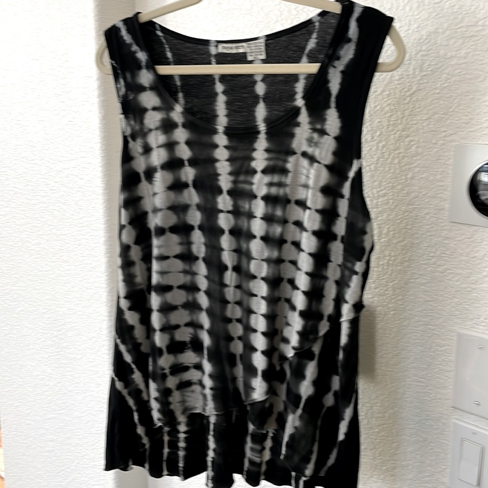 Flowy ladies tie-dye tank cool cotton-blend lower in back dbl layer front, xl